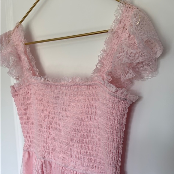 Pink Smocked Tiered Babydoll Midi Dress - Picture 2 of 7